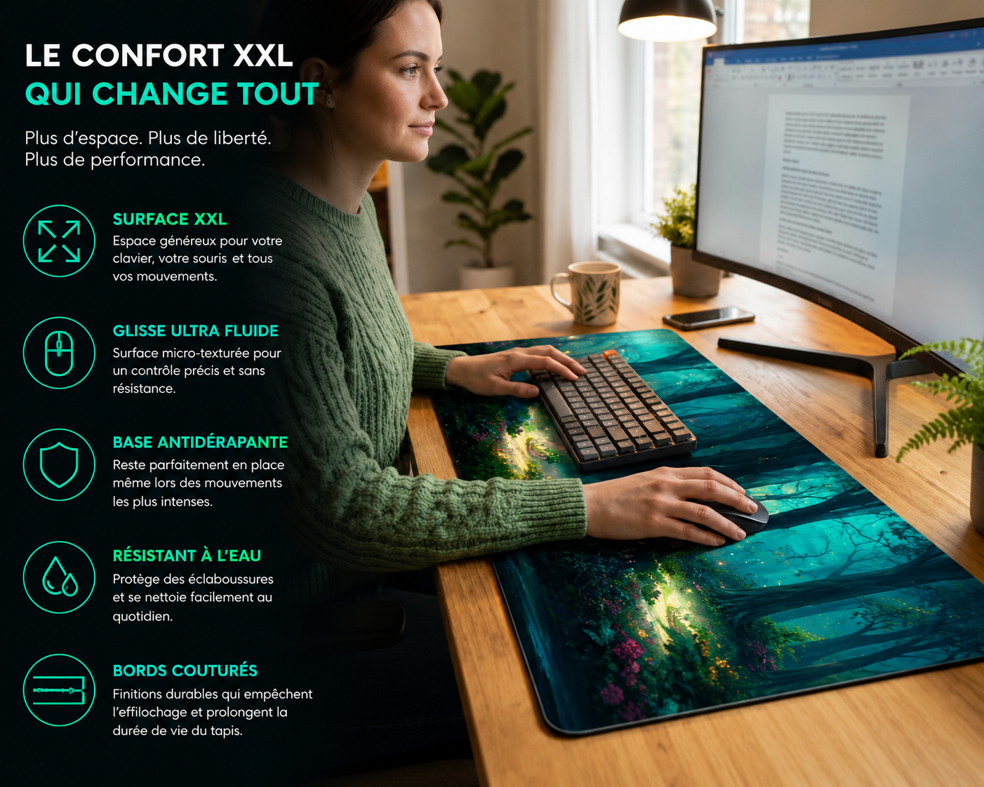 Tapis de bureau | Antidérapant Confort