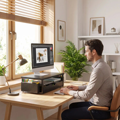Organisateur de bureau rehausseur et homme