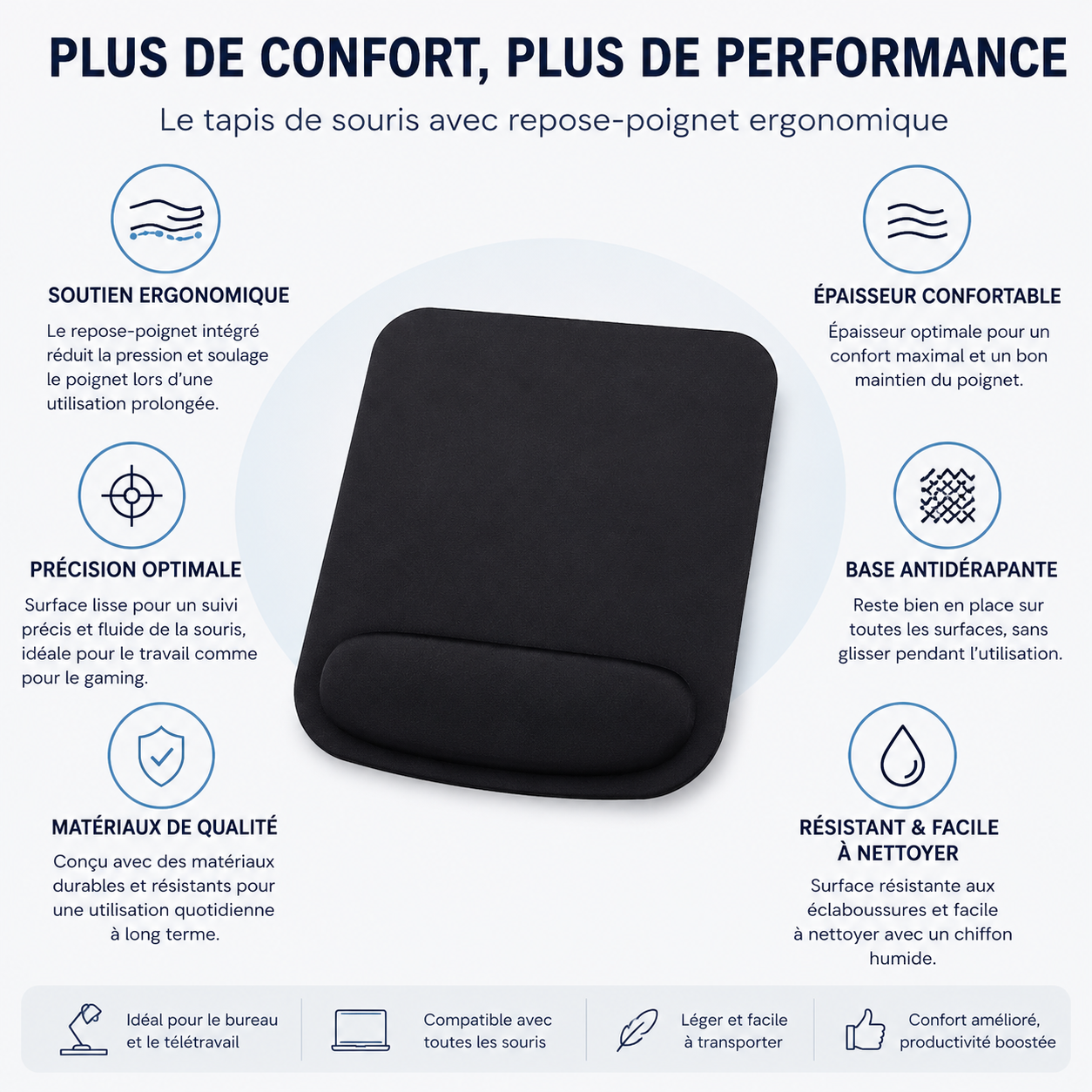 benefice du tapis de souris ergonomique noir