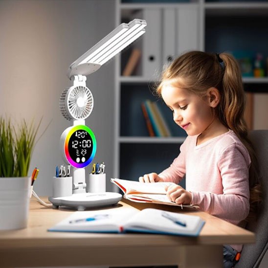 Enfant utilisant lampes de bureau