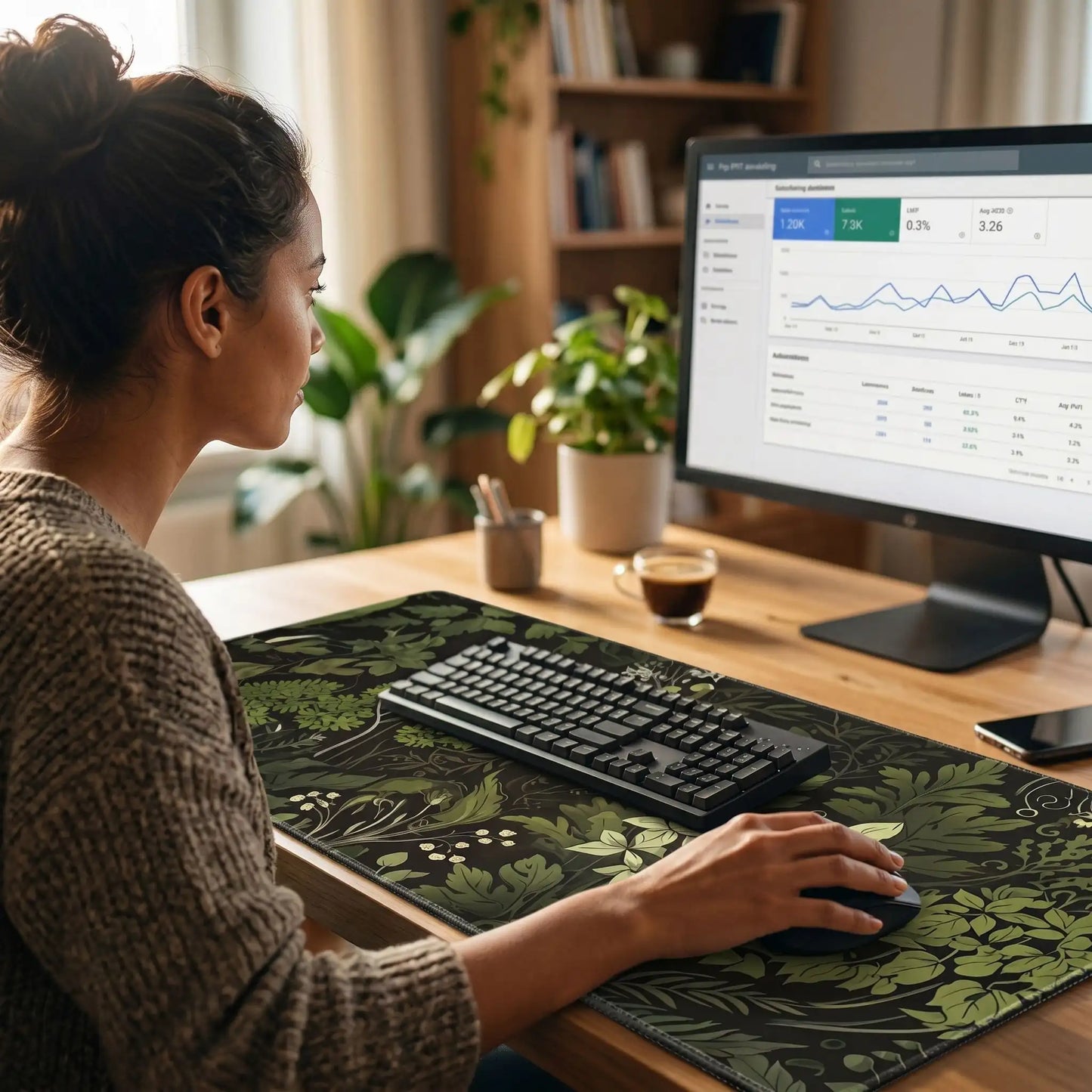 femme avec magnifique sous main bureau sur son bureau