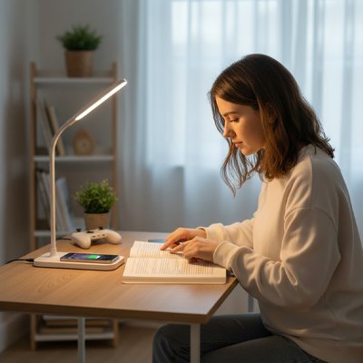 Lampe de bureau eclaire la femme