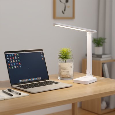 Lampe de bureau près de laptop
