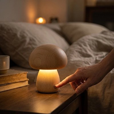 Lampe de chevet tactile champignon sur bureau