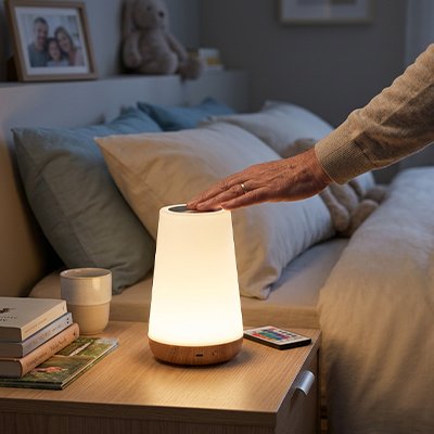 Main sur la Lampe de chevet tactile