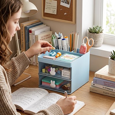 Organisateur de bureau bleu