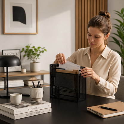 organisateur de bureau et femme