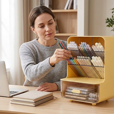Organisateur de bureau jaune