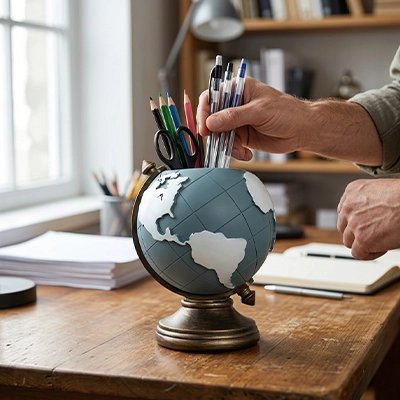 Porte stylo globe rempli