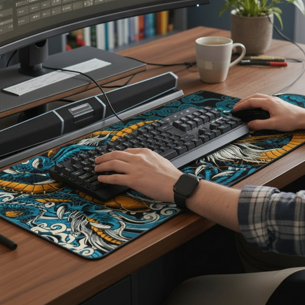 Sous main bureau bleu jaune