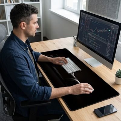 Sous main bureau et homme travaillant