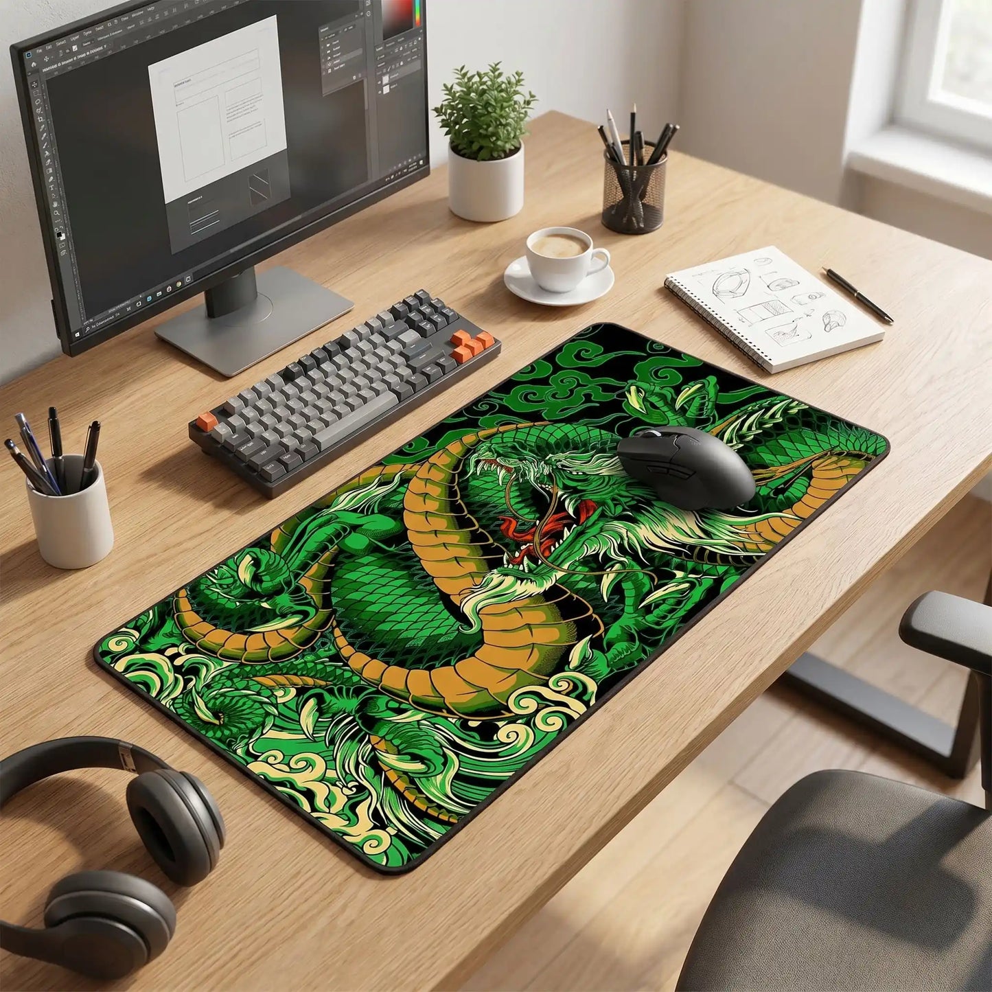 sous main bureau vert sur un bureau