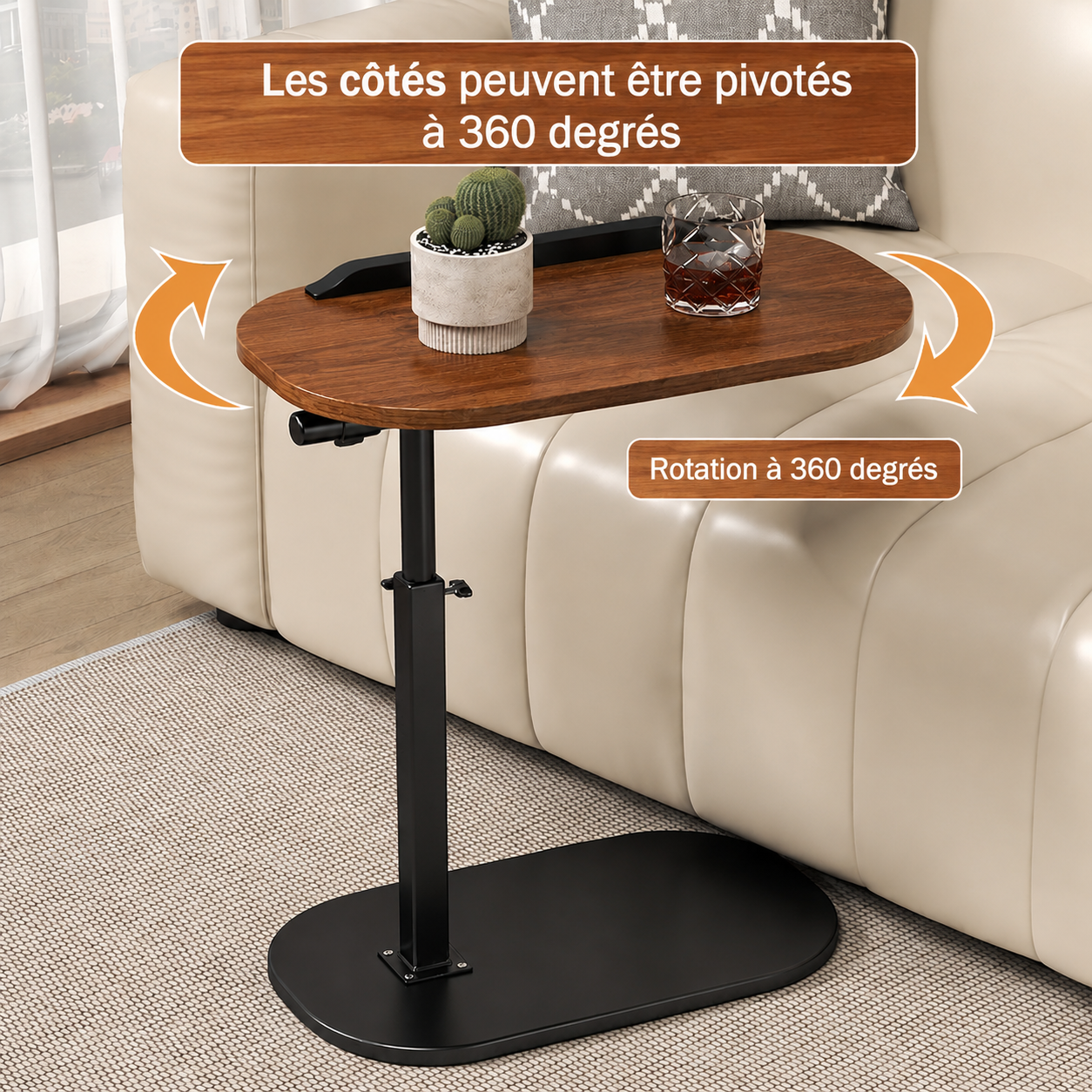 table de bureau mobile couleur bois rotatif
