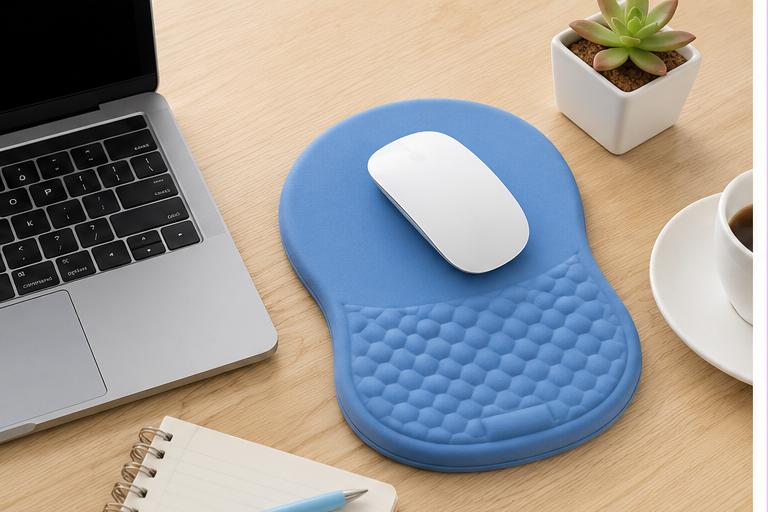 tapis de souris ergonomique bleu avec un souris