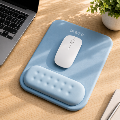 tapis de souris ergonomique bleu et souris